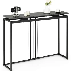 Tangkula 48"Console Table, Slim Sofa Table with Anti-Toppling Kit, Faux Marble Entryway Table