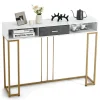 Tangkula Console Table with Drawer, 48" 2-Tier Faux Marble Sofa Table with Golden Steel Frame