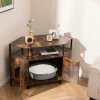 Tangkula Corner Cat Litter Box Enclosure, Decorative Pet Cabinet Furniture with Open Shelf, 2 Entrances