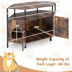 Tangkula Corner Cat Litter Box Enclosure, Decorative Pet Cabinet Furniture with Open Shelf, 2 Entrances