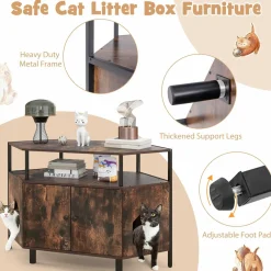 Tangkula Corner Cat Litter Box Enclosure, Decorative Pet Cabinet Furniture with Open Shelf, 2 Entrances
