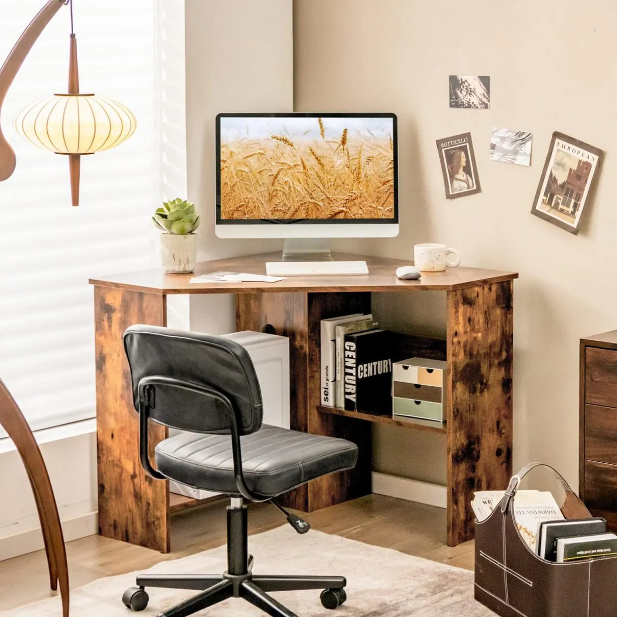 Tangkula Corner Desk, 90 Degrees Triangle Corner Computer Desk for Small Space