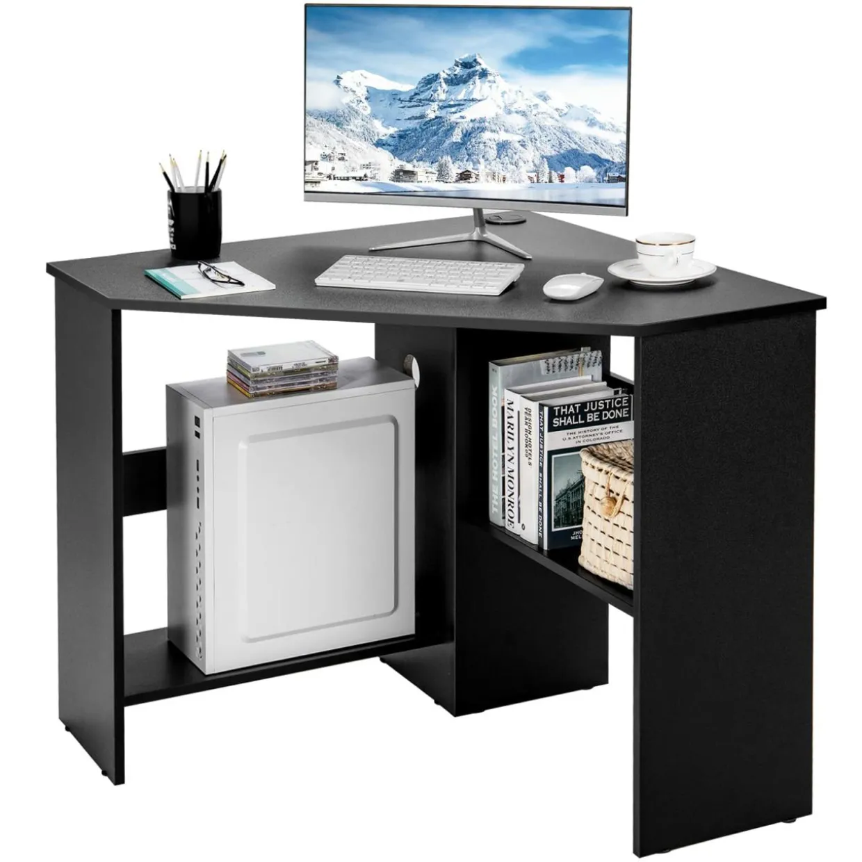 Tangkula Corner Desk, 90 Degrees Triangle Corner Computer Desk for Small Space