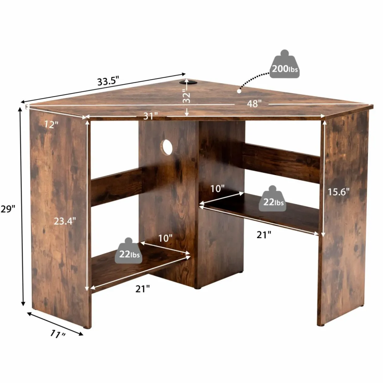 Tangkula Corner Desk, 90 Degrees Triangle Corner Computer Desk for Small Space