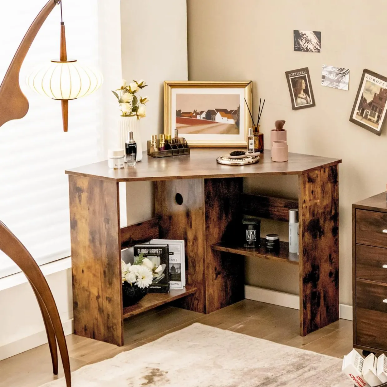 Tangkula Corner Desk, 90 Degrees Triangle Corner Computer Desk for Small Space