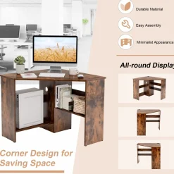 Tangkula Corner Desk, 90 Degrees Triangle Corner Computer Desk for Small Space