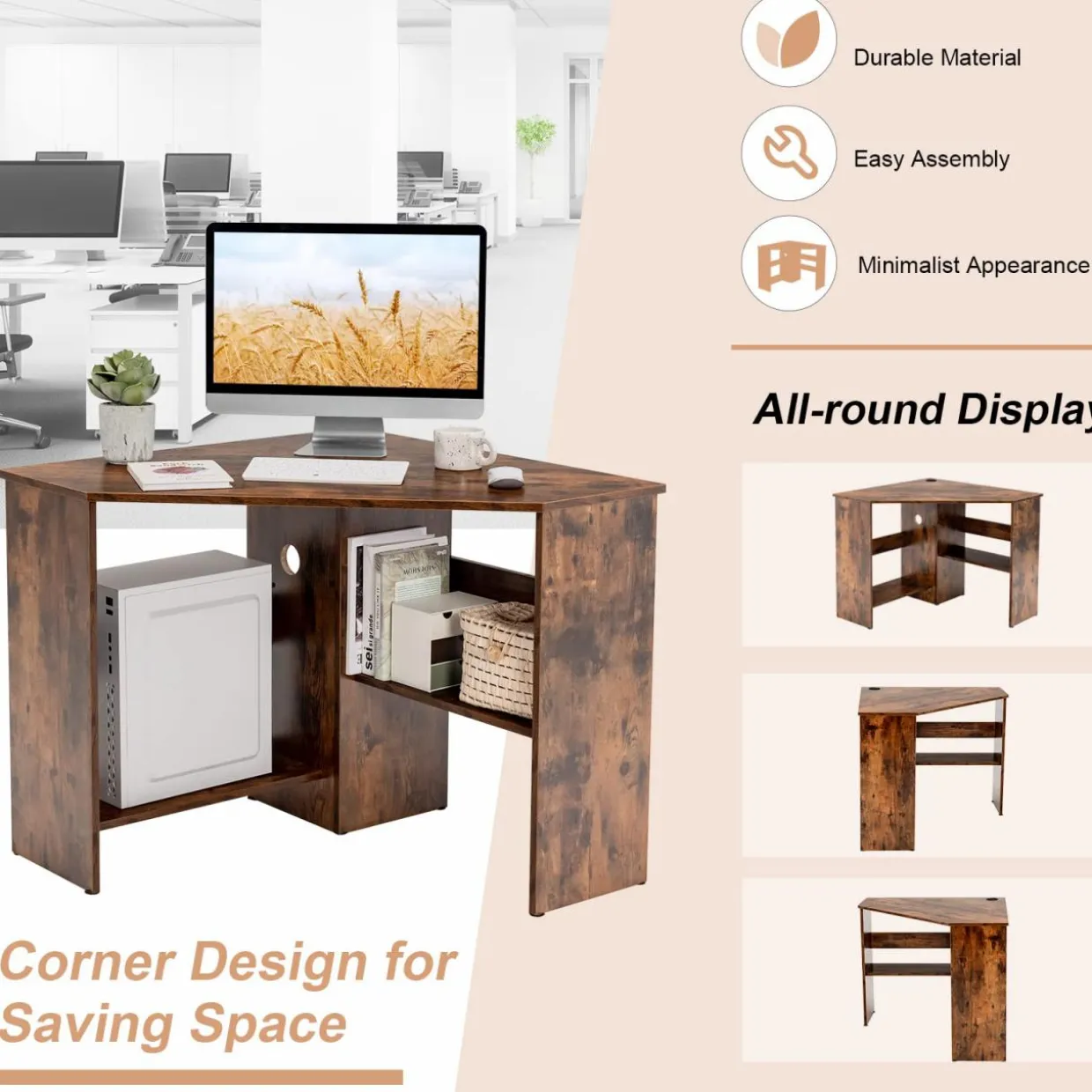 Tangkula Corner Desk, 90 Degrees Triangle Corner Computer Desk for Small Space