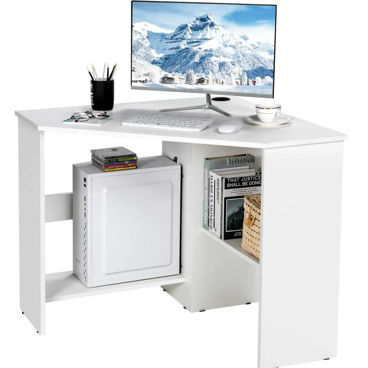Tangkula Corner Desk, 90 Degrees Triangle Corner Computer Desk for Small Space