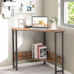 Tangkula Corner Desk with Power Outlet & USB Ports, Triangle Computer Desk with Charging Station