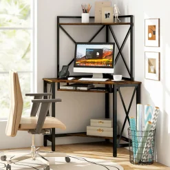 Tangkula Corner Desk with Hutch