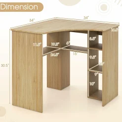 Tangkula Corner Desk with Storage Shelves, Space-Saving Triangle Study Writing Desk with Adjustable Shelves