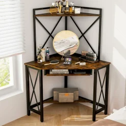 Tangkula Corner Desk with Hutch