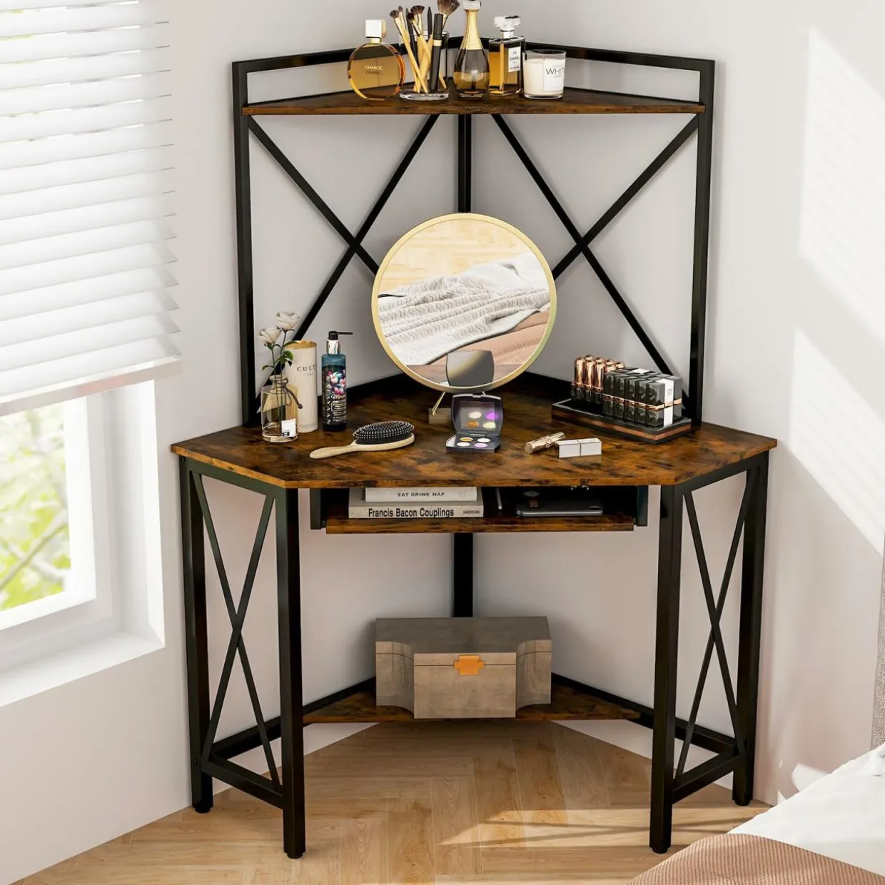 Tangkula Corner Desk with Hutch