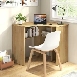 Tangkula Corner Desk with Storage Shelves, Space-Saving Triangle Study Writing Desk with Adjustable Shelves