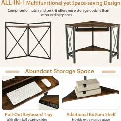 Tangkula Corner Desk with Hutch
