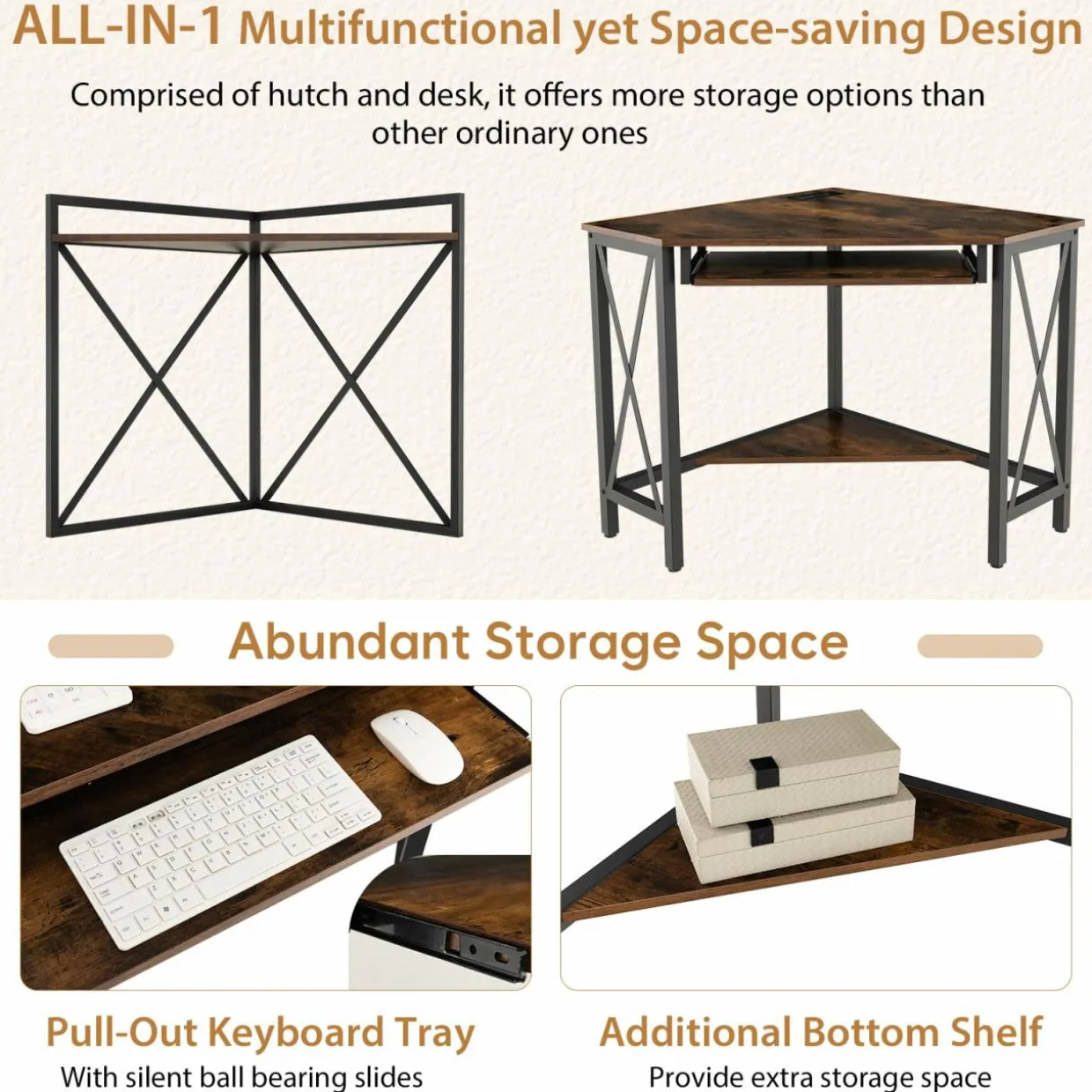 Tangkula Corner Desk with Hutch