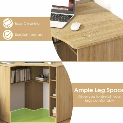 Tangkula Corner Desk with Storage Shelves, Space-Saving Triangle Study Writing Desk with Adjustable Shelves