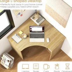 Tangkula Corner Desk with Storage Shelves, Space-Saving Triangle Study Writing Desk with Adjustable Shelves
