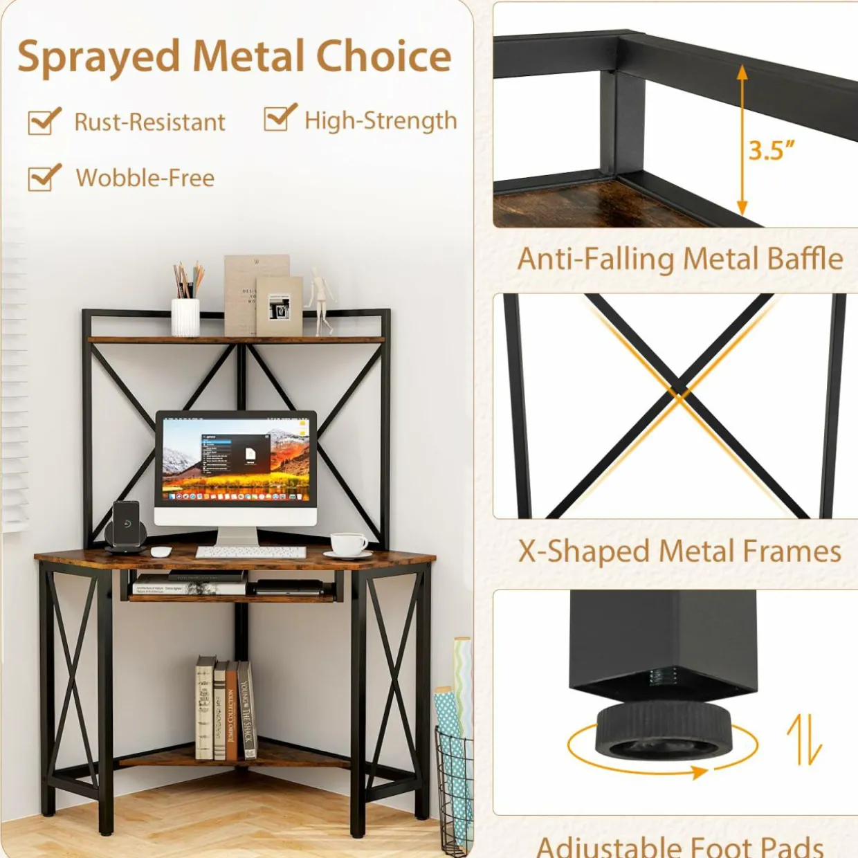 Tangkula Corner Desk with Hutch