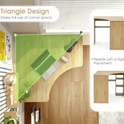 Tangkula Corner Desk with Storage Shelves, Space-Saving Triangle Study Writing Desk with Adjustable Shelves