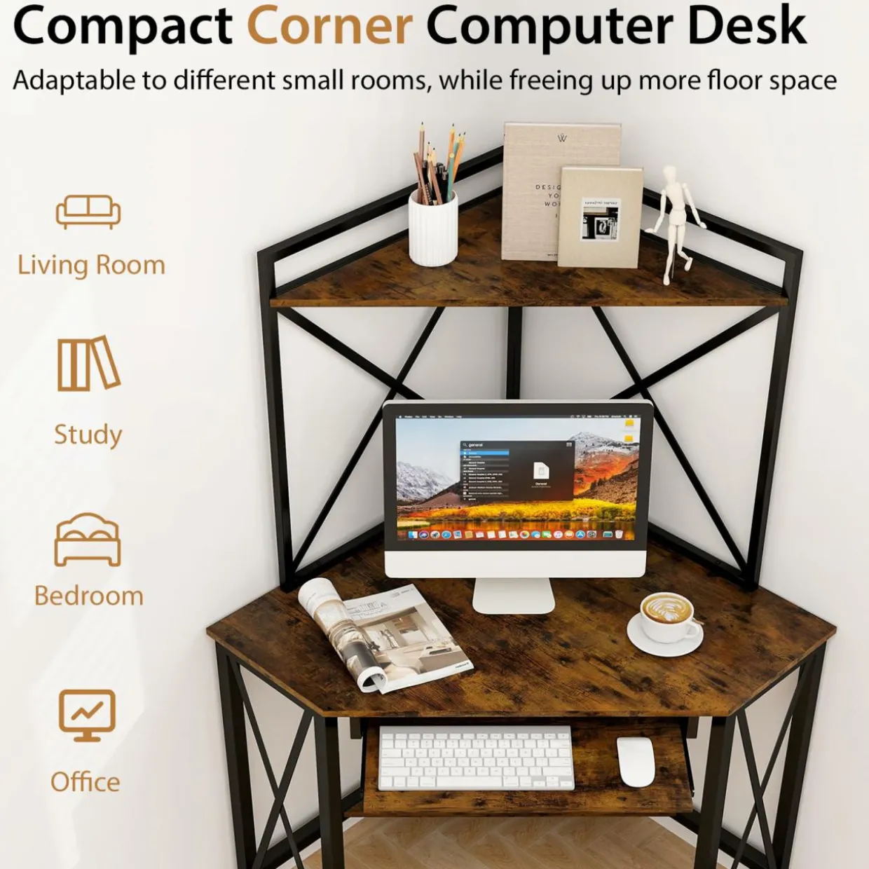 Tangkula Corner Desk with Hutch