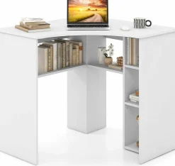 Tangkula Corner Desk with Storage Shelves, Space-Saving Triangle Study Writing Desk with Adjustable Shelves