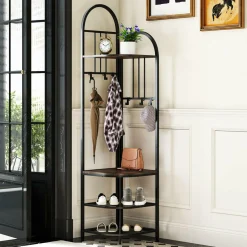 Tangkula Corner Hall Tree, 71 Inch Tall Entryway Coat Rack with Shoe Bench & 4 Storage Shelves