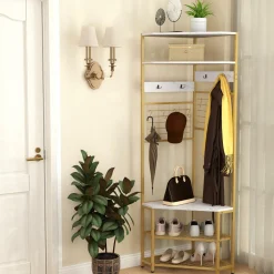 Tangkula Corner Hall Tree with Shoe Bench