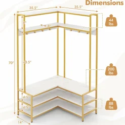 Tangkula Corner Hall Tree, 70 Inch Coat Rack with Bench and Shoe Storage