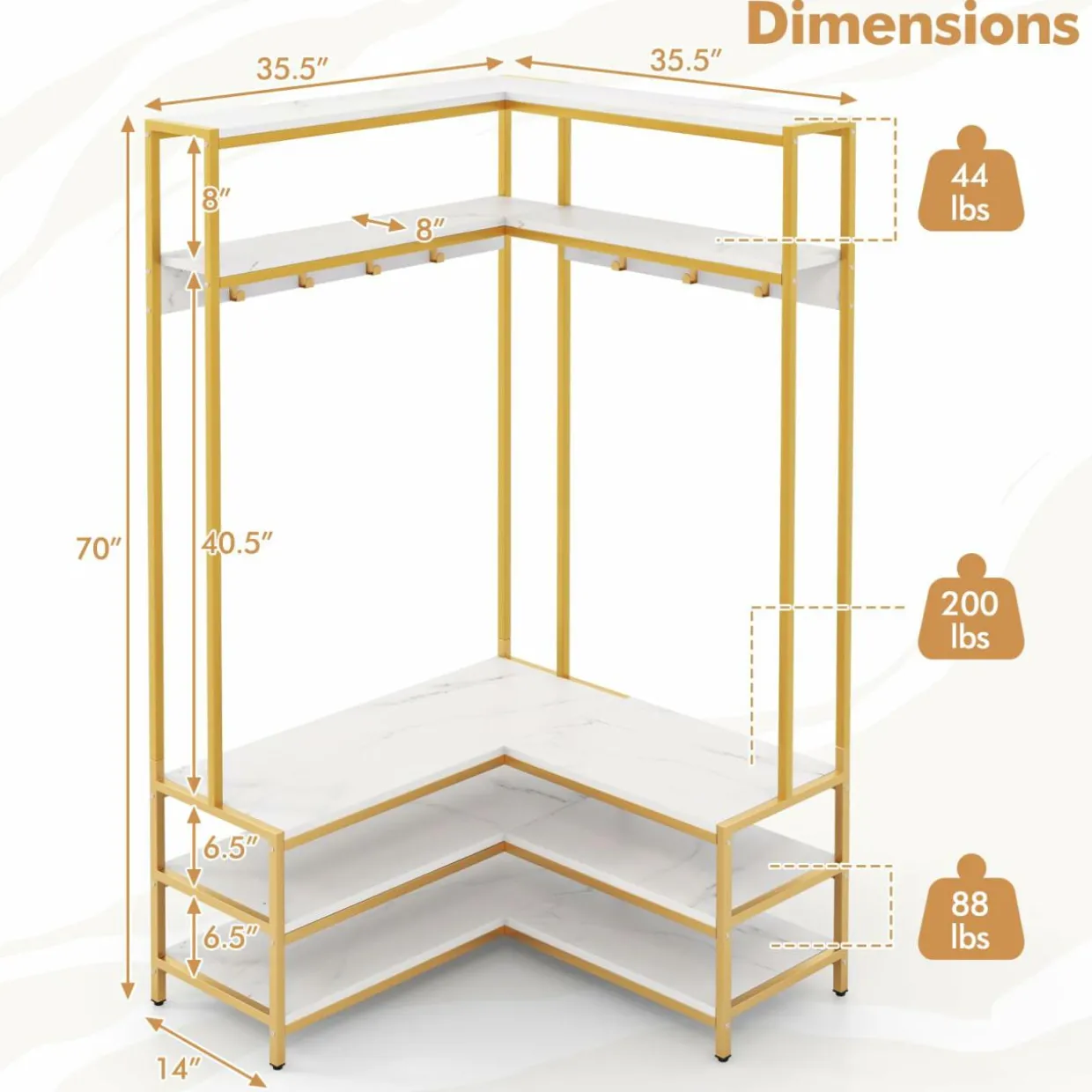 Tangkula Corner Hall Tree, 70 Inch Coat Rack with Bench and Shoe Storage