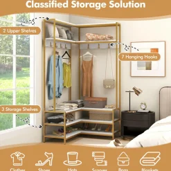 Tangkula Corner Hall Tree, 70 Inch Coat Rack with Bench and Shoe Storage