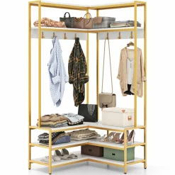 Tangkula Corner Hall Tree, 70 Inch Coat Rack with Bench and Shoe Storage
