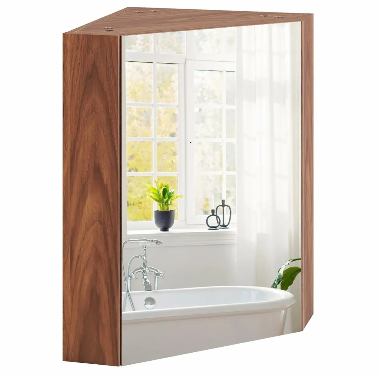 Tangkula Corner Medicine Cabinet with Mirror, 23.5" Wall Mounted Storage Cabinet Organizer with Left/Right Open Mirror Door & Adjustable Shelf