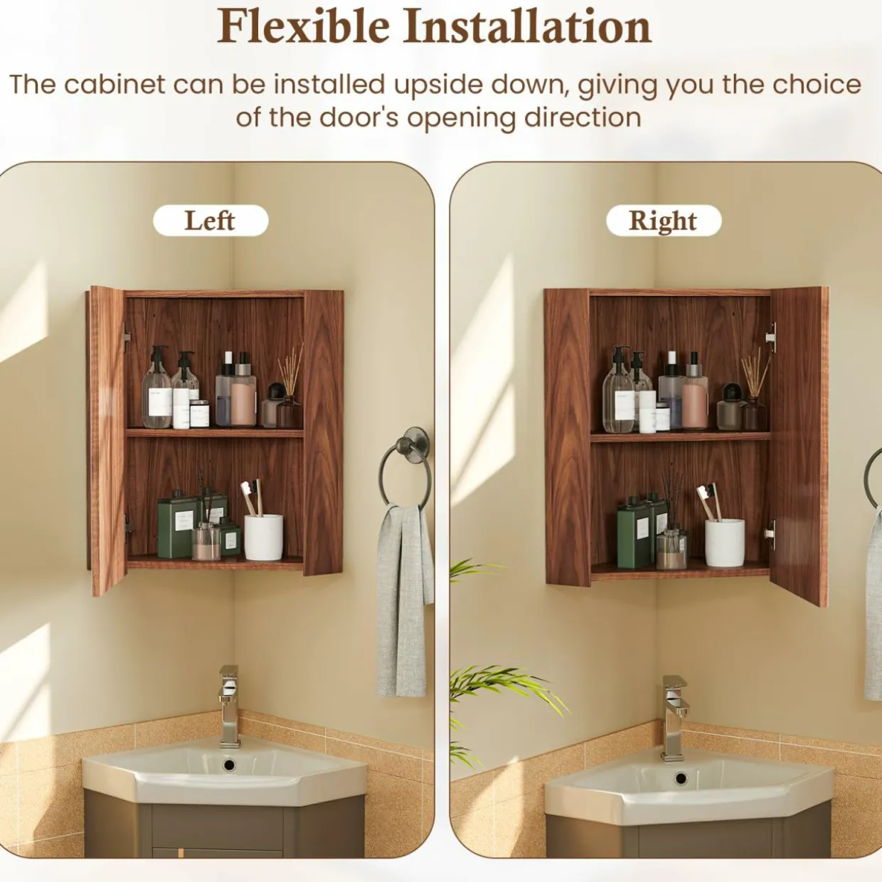 Tangkula Corner Medicine Cabinet with Mirror, 23.5" Wall Mounted Storage Cabinet Organizer with Left/Right Open Mirror Door & Adjustable Shelf