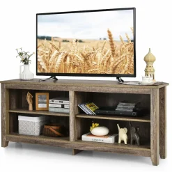Tangkula Corner TV Stand for TVs up to 65-Inch, Wood Universal 4 Cubby TV Console Table