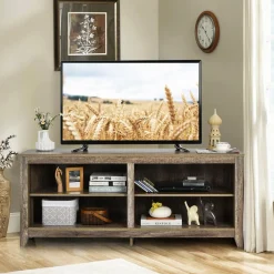 Tangkula Corner TV Stand for TVs up to 65-Inch, Wood Universal 4 Cubby TV Console Table