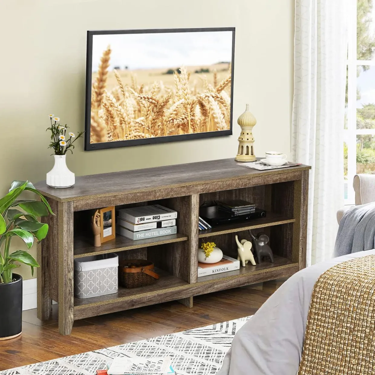 Tangkula Corner TV Stand for TVs up to 65-Inch, Wood Universal 4 Cubby TV Console Table