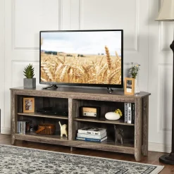 Tangkula Corner TV Stand for TVs up to 65-Inch, Wood Universal 4 Cubby TV Console Table