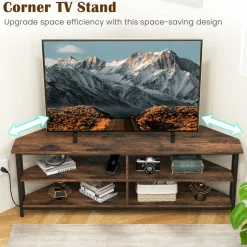 Tangkula Corner TV Stand for TVs up to 65”, TV Console Table w/AC Outlets, USB A Ports, USB C Port