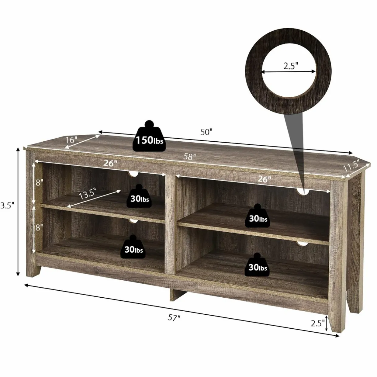 Tangkula Corner TV Stand for TVs up to 65-Inch, Wood Universal 4 Cubby TV Console Table