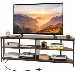 Tangkula Corner TV Stand for TVs up to 65”, TV Console Table w/AC Outlets, USB A Ports, USB C Port