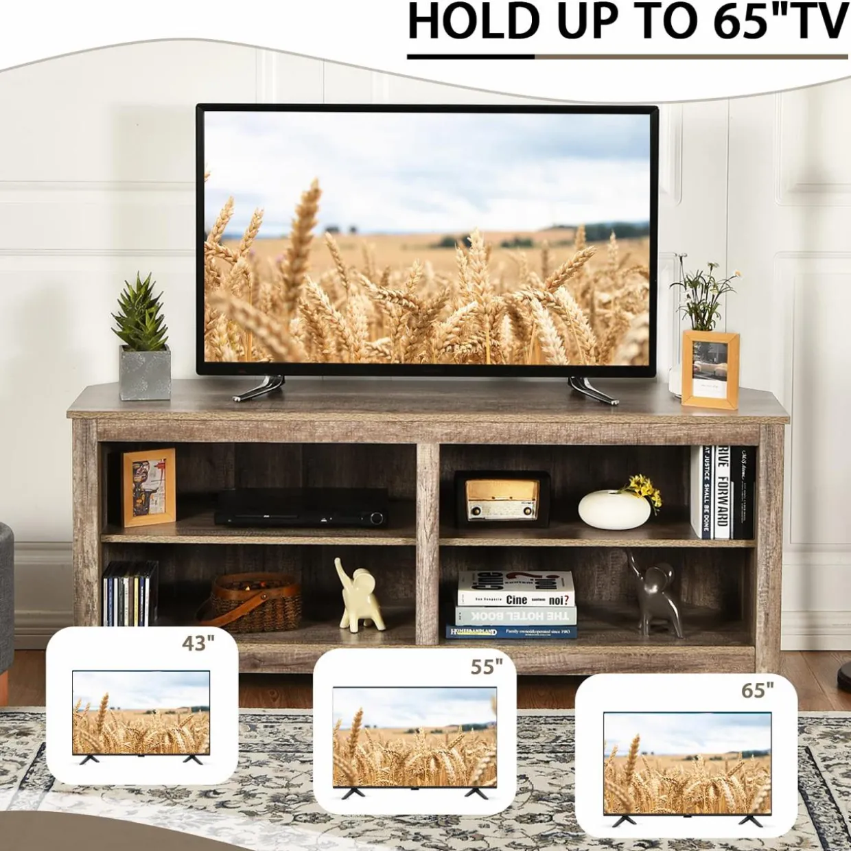 Tangkula Corner TV Stand for TVs up to 65-Inch, Wood Universal 4 Cubby TV Console Table