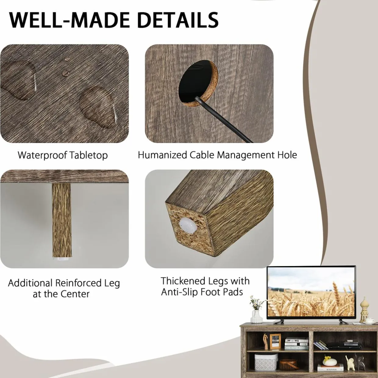 Tangkula Corner TV Stand for TVs up to 65-Inch, Wood Universal 4 Cubby TV Console Table