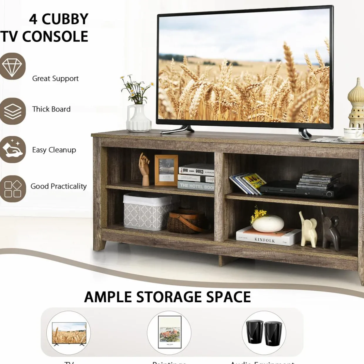 Tangkula Corner TV Stand for TVs up to 65-Inch, Wood Universal 4 Cubby TV Console Table