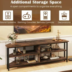 Tangkula Corner TV Stand for TVs up to 65”, TV Console Table w/AC Outlets, USB A Ports, USB C Port