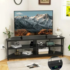 Tangkula Corner TV Stand for TVs up to 65”, TV Console Table w/AC Outlets, USB A Ports, USB C Port