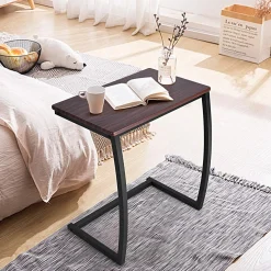 Tangkula Couch Table Sofa Side C Table, C-Shaped End Table with Steel Frame, Snack Table TV Tray Table