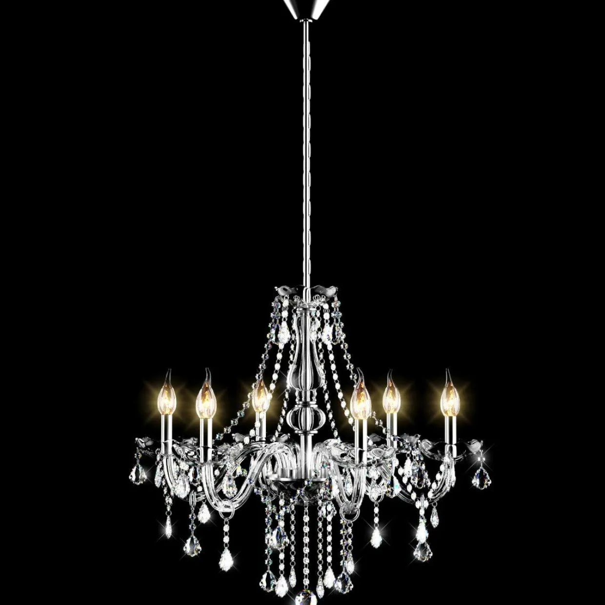Tangkula Crystal Chandelier, 6 Light Ceiling Lighting Fixture (Transparent)