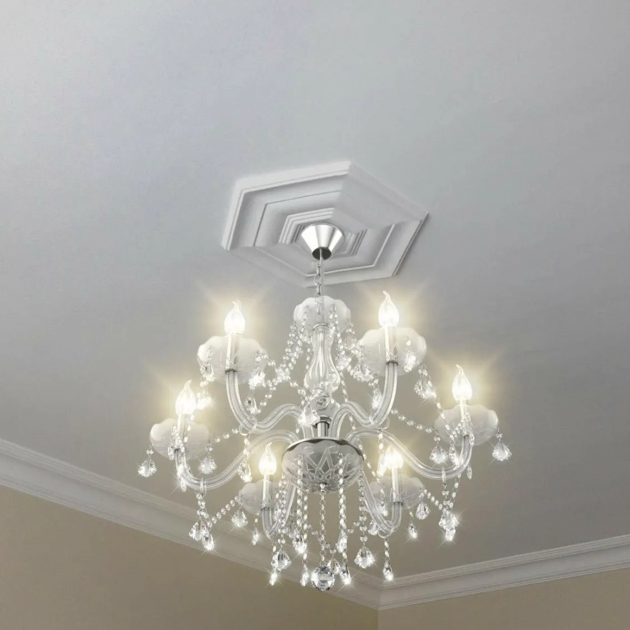 Tangkula Crystal Chandelier, 6 Light Ceiling Lighting Fixture (Transparent)