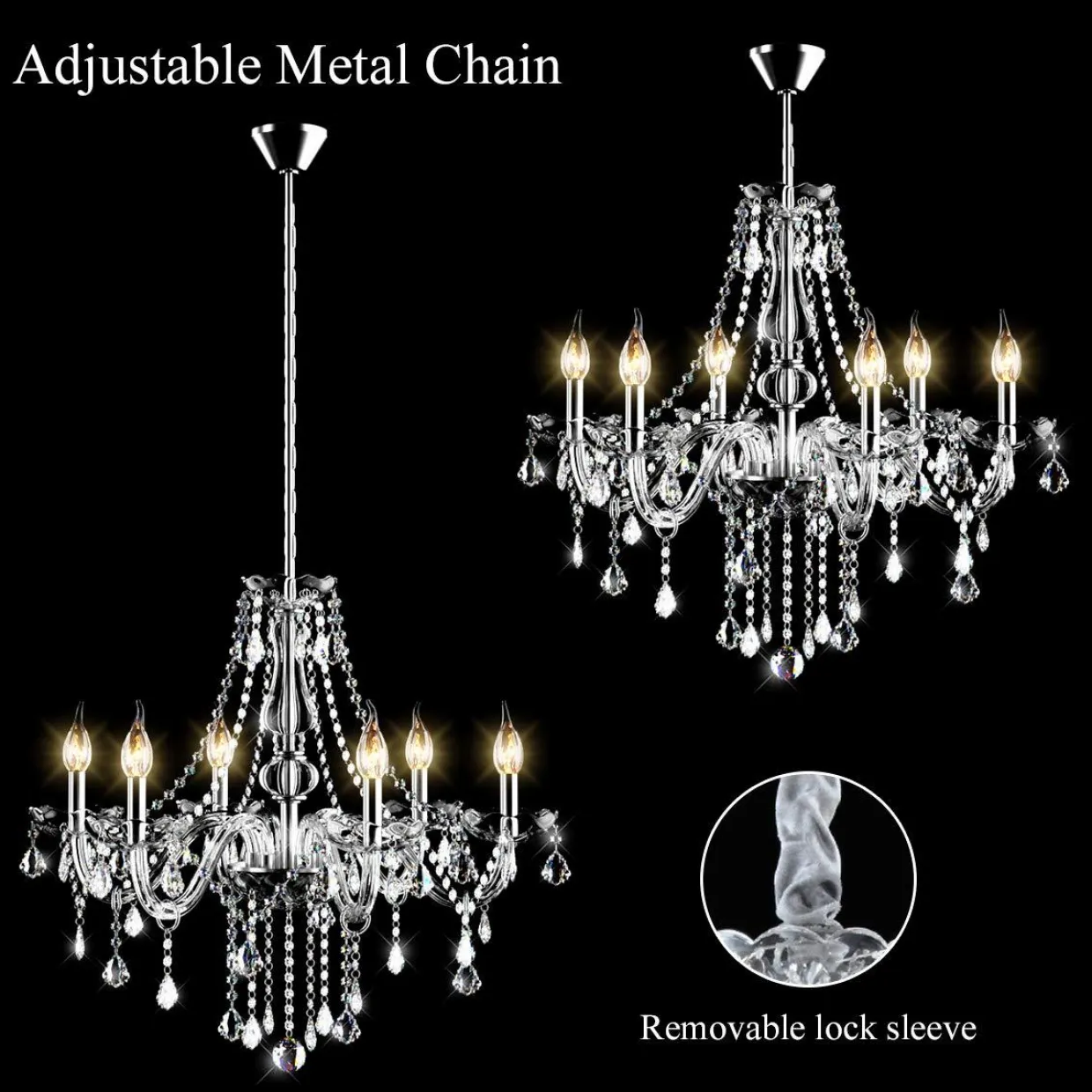 Tangkula Crystal Chandelier, 6 Light Ceiling Lighting Fixture (Transparent)